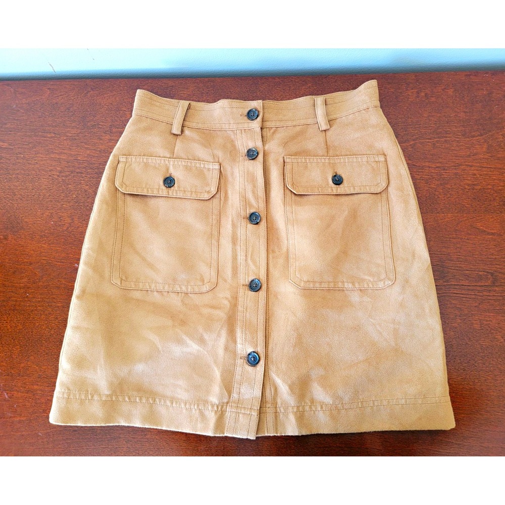Banana Republic Women's 0 Tan Faux Suede Button Front Mini Skirt Pockets Camel